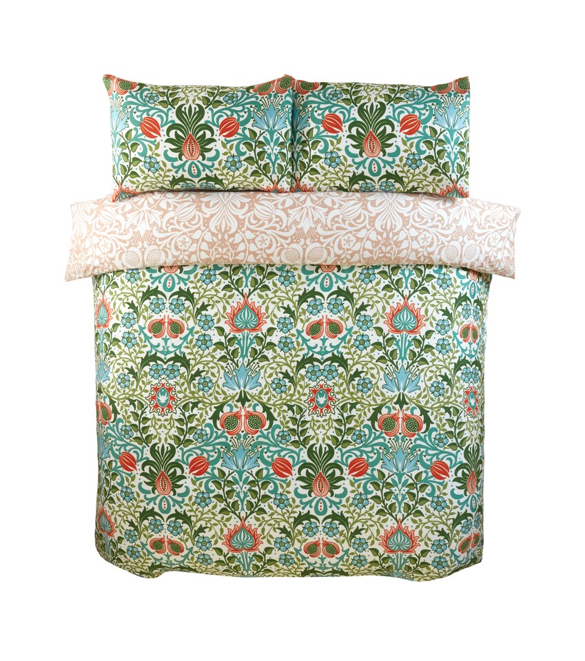 image 1 of Heritage Flora Microfibre Reversible Duvet Cover Set with Pillowcase | Multi | Double