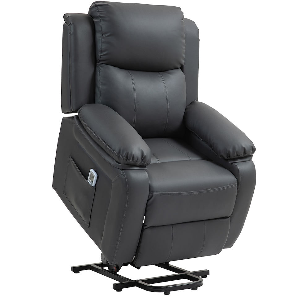 image 1 of HOMCOM Riser and Recliner Chair with Massage, Power Lift Recliner Chair for Elderly with Remote Control, Extended Footrest, Dual Side Pockets, Overstuffed Electric Reclining Armchair, Dark Grey | Grey