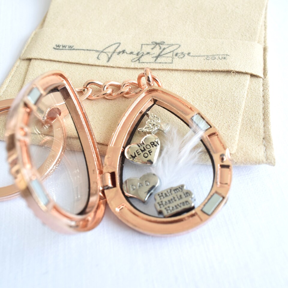 Dad Memory Locket Keyring. Floating Charm Remembrance Keychain ...