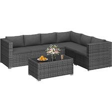 Yaheetech 7-Piece Modular PE Rattan Patio Furniture with Thick Cushions-Grey