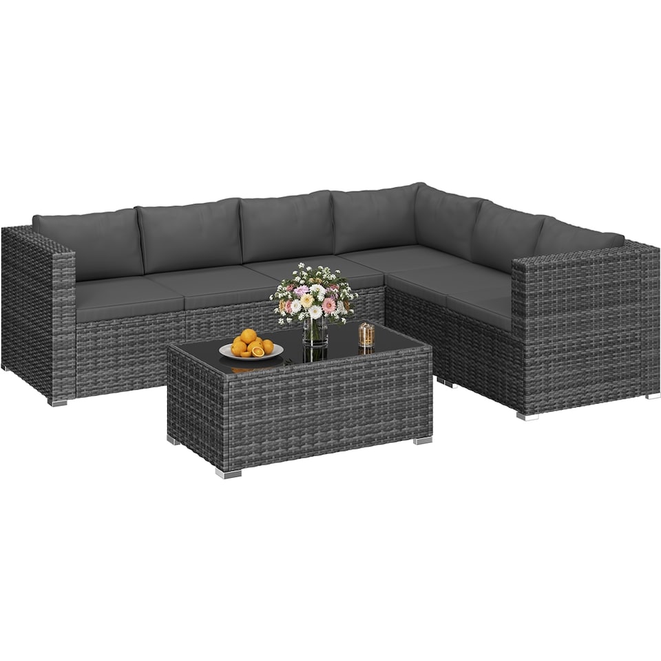 image 1 of Yaheetech 7-Piece Modular PE Rattan Patio Furniture with Thick Cushions-Grey