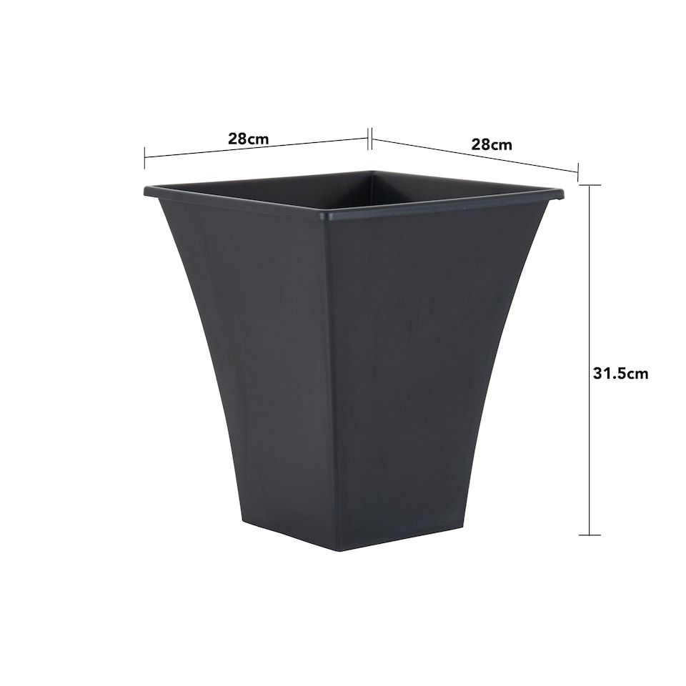 image 1 of Wham Metallica 4 x 28cm Square Plastic Garden Planters | Black | Slate