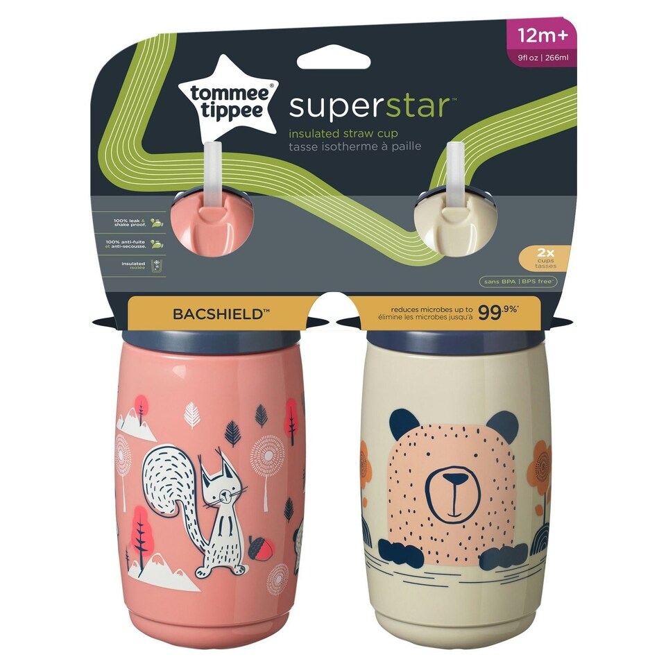 image 1 of Tommee Tippee Superstar Insulated Straw Cup for Toddlers, 2 pack