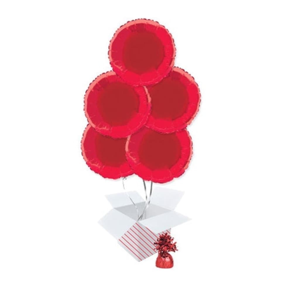 Red Round Foil Helium Balloon Bouquet - 5 Inflated Balloons In A Box