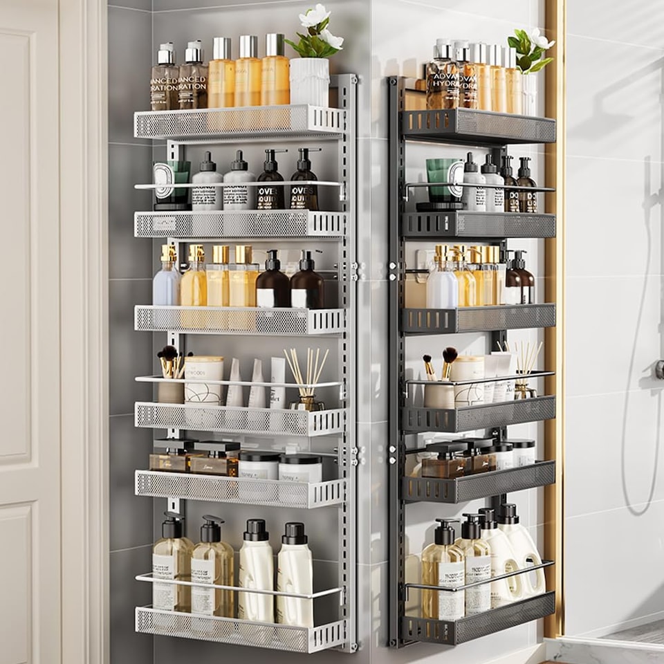 image 1 of London Boutique 6 Tier Over Door Pantry Organiser w/ Adjustable Metal Wire Baskets Removable Storage Rack for Kitchen Bathroom, Black