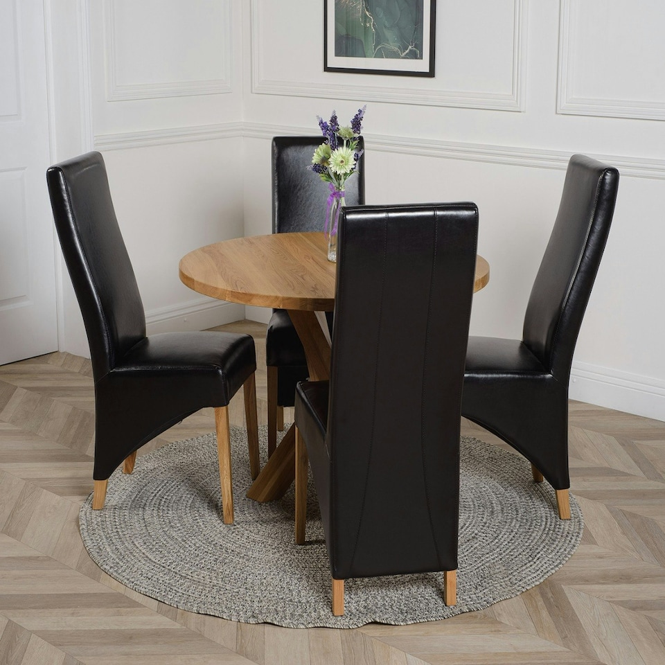 image 1 of Oregon Round Oak Dining Table with Lola Leather Chairs Black