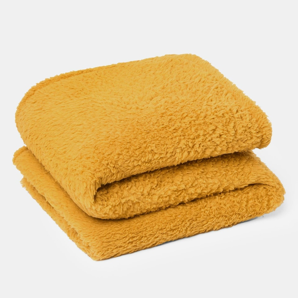 image 1 of OHS Soft Plush Teddy Fleece Throw Blanket, 150x200cm - Ochre Yellow