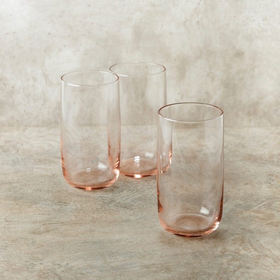 image 1 of Modern Drinking Coloured Glasses Water Dining Juice Tumbler | Clear | Pink 365ml | Set of 6