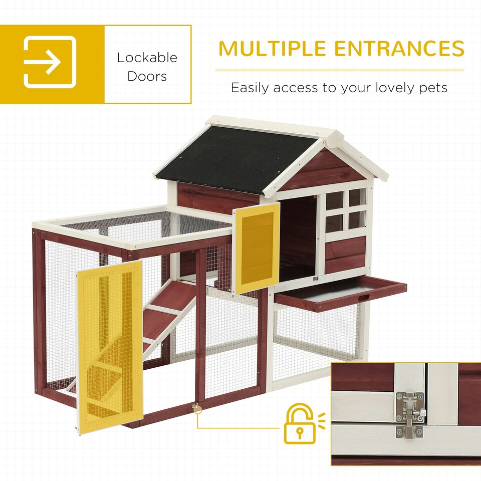 image 1 of PawHut Rabbit Hutch, Bunny Cage Outdoor Wooden House w/Tray & Ramp, Brown