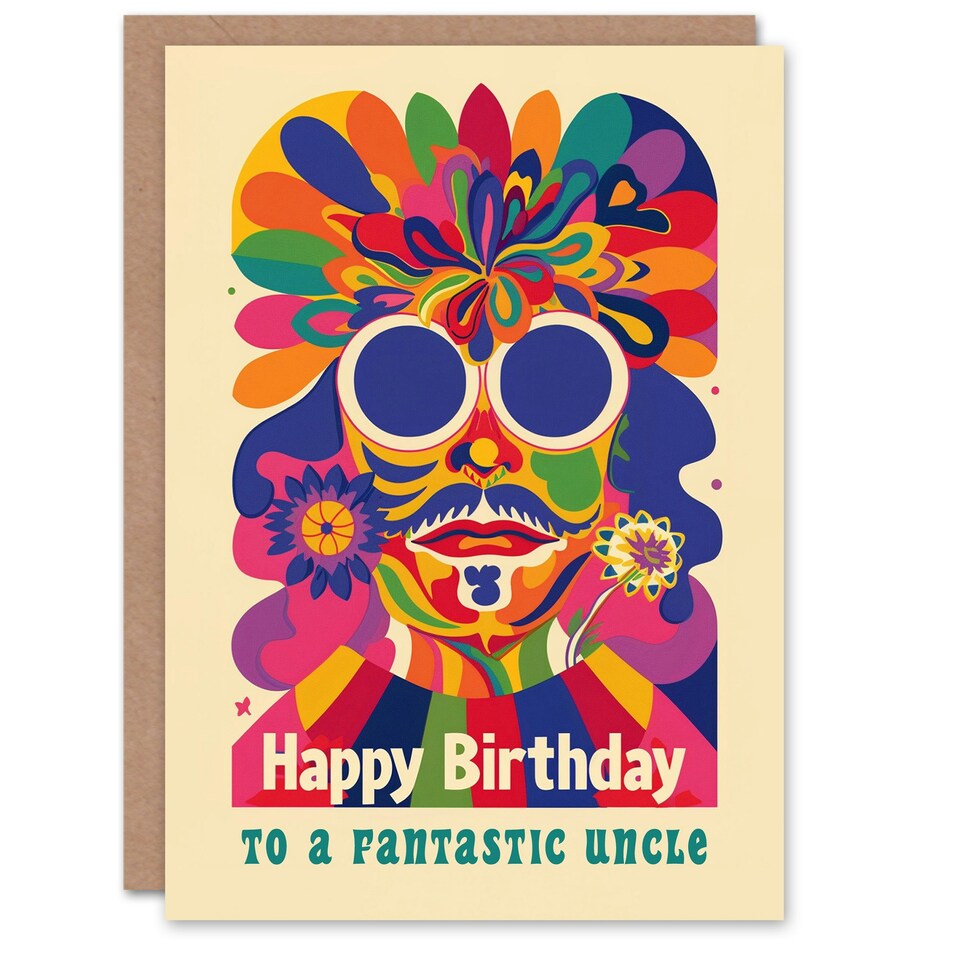 image 1 of Uncle Colourful Trippy Hippy Psychedelic Retro Hippie Birthday Card
