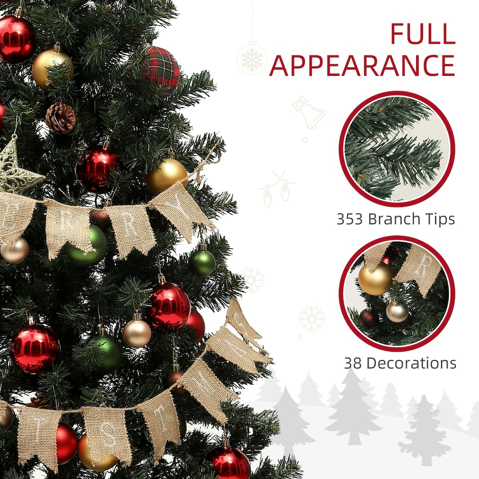 image 1 of HOMCOM 5ft Artificial Christmas Tree with LED Lights and Red Decorations