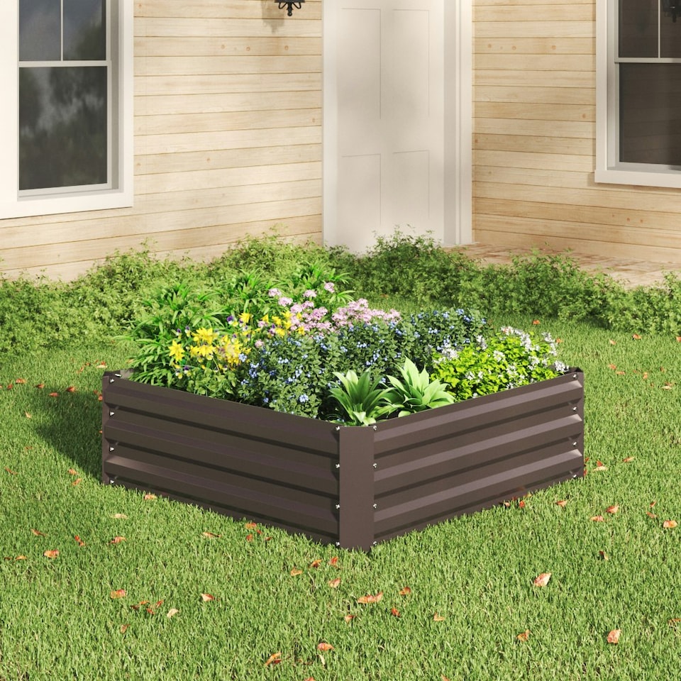 image 1 of Living and Home Galvanized Steel Square Raised Garden Bed Planter Box | Brown