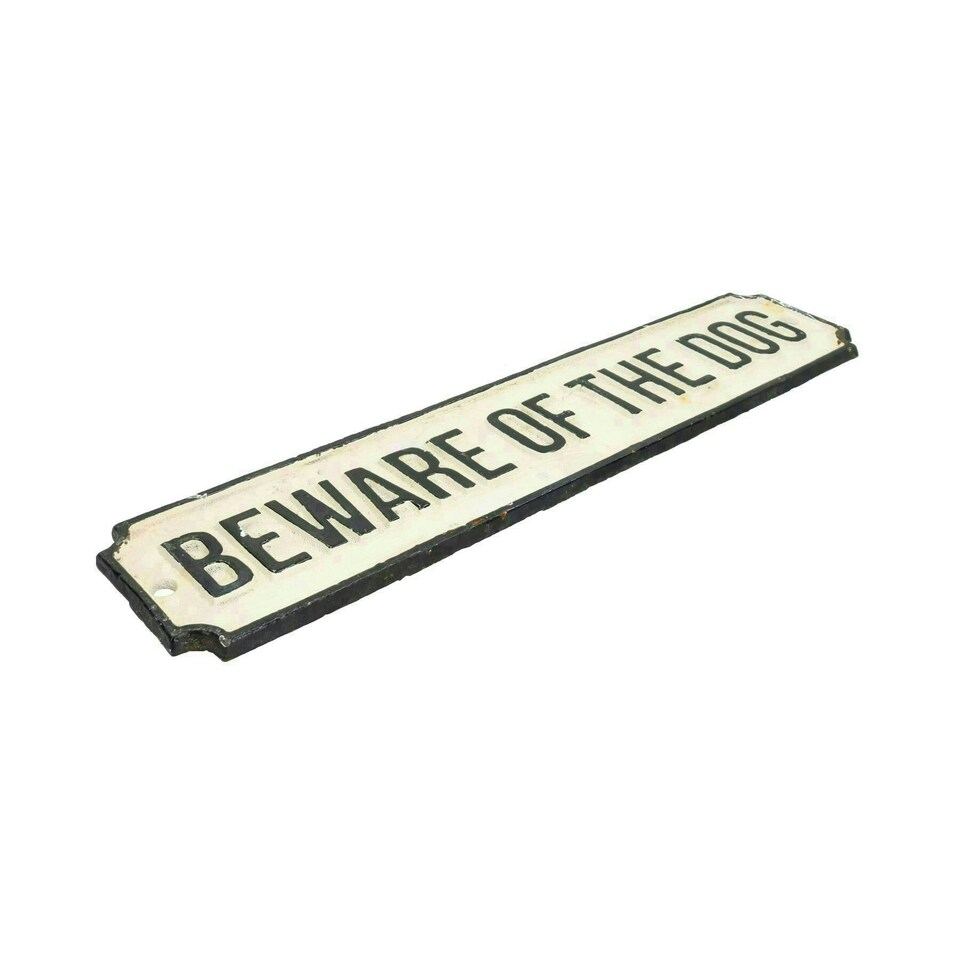 image 1 of Beware of the Dog Long Cast Iron Sign Plaque Wall Fence Gate Post House Home