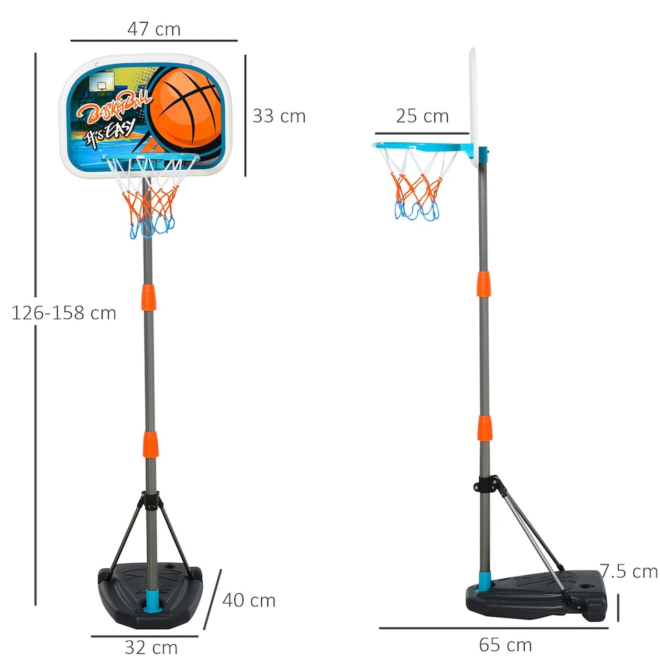 image 1 of HOMCOM 3 Pcs Kids Basketball Set w/ Hoop Ball Pump Height Fillable Base 3-8 Yrs