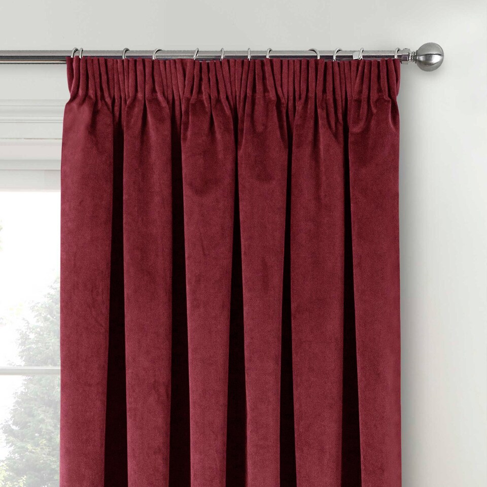 image 1 of Luxury Enhanced Living Red Velvet, Supersoft, Blackout, Thermal Curtains with Tape Top (PAIR) - 90 x 72 inch (229x183cm) | Red | Red | 2