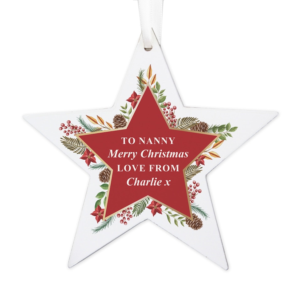 image 1 of Personalised Christmas Wreath Wooden Star Decoration