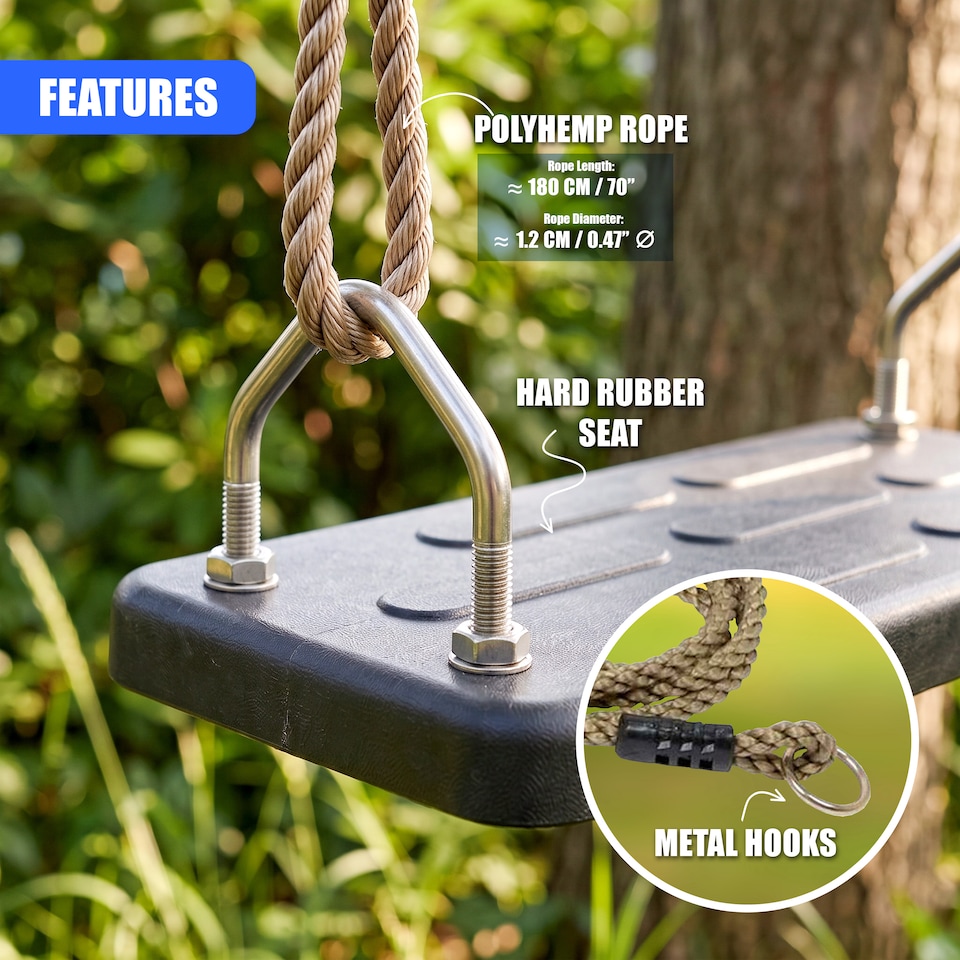 image 1 of The Magic Toy Shop Deluxe Kids Swing Seat Heavy Duty Outdoor Adjustable Garden Swing