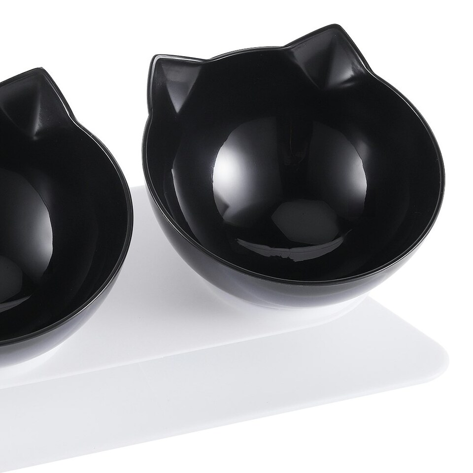 image 1 of Living and Home 15° Tilted Elevated Feeder with Double Cat Bowls, Black | Black