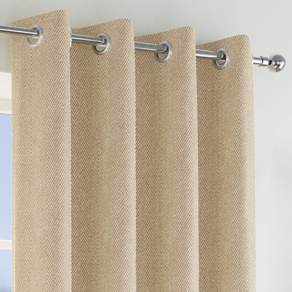 image 1 of Enhanced Living Chester Natural 66 x 54 inch (168x137cm) Eyelet Thermal Noise Reducing Blackout Curtains (PAIR) | Brown | Natural | 2