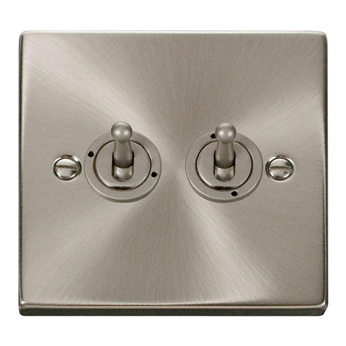SE Home Satin / Brushed Chrome 2 Gang 2 Way 10AX Toggle Light Switch in Metallic Silver