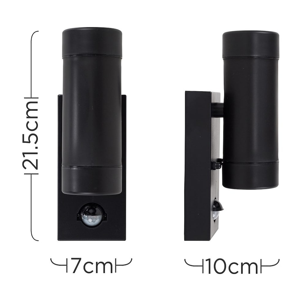 image 1 of ValueLights Pair of Black PIR Outdoor Wall Up-Down Lights with 3W Warm White Bulbs