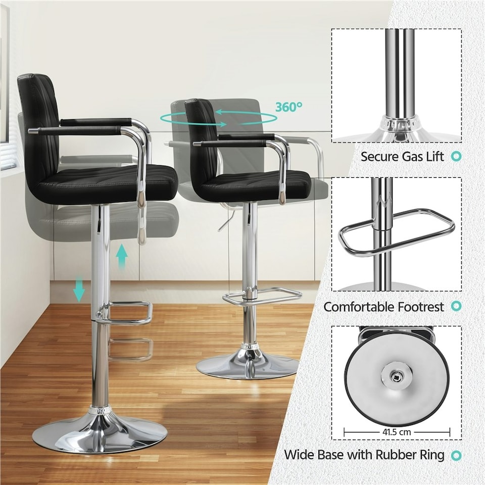 image 1 of Yaheetech Set of 2 Faux Leather Bar Stools | Black
