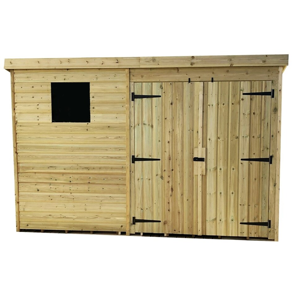 image 1 of 10 x 3 Garden Shed Pressure Treated T&G PENT Wooden Garden Shed - 1 Window + Double Doors (10' x 3' / 10ft x 3ft) (10x3)