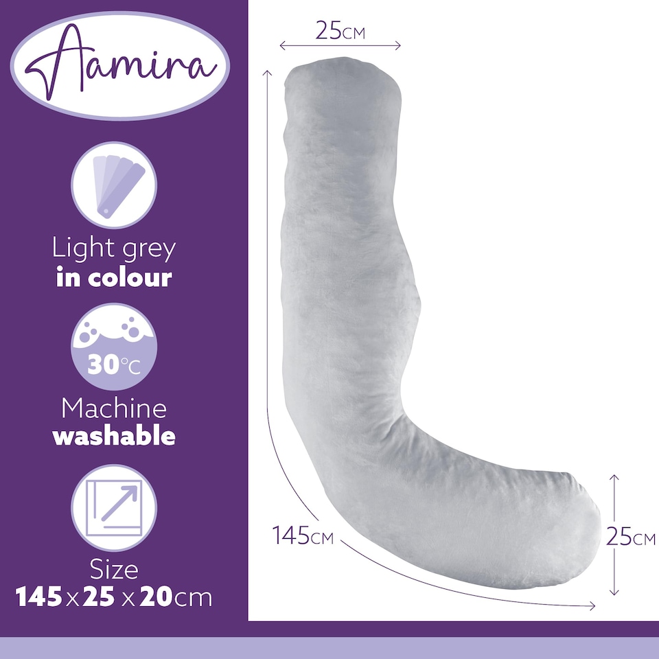 image 1 of Aamira Light Grey Pregnancy Maternity Pillow, 145x25x25cm L Shaped Memory Foam | Grey | Grey | Standard | 1