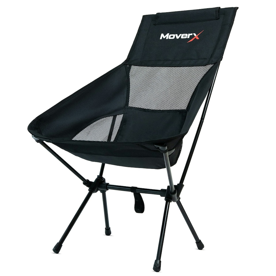 image 1 of MoverX Ultra Lightweight High Back Camping Chair, Foldable Garden Outdoor Picnic BBQ Festival Camp Chairs Black