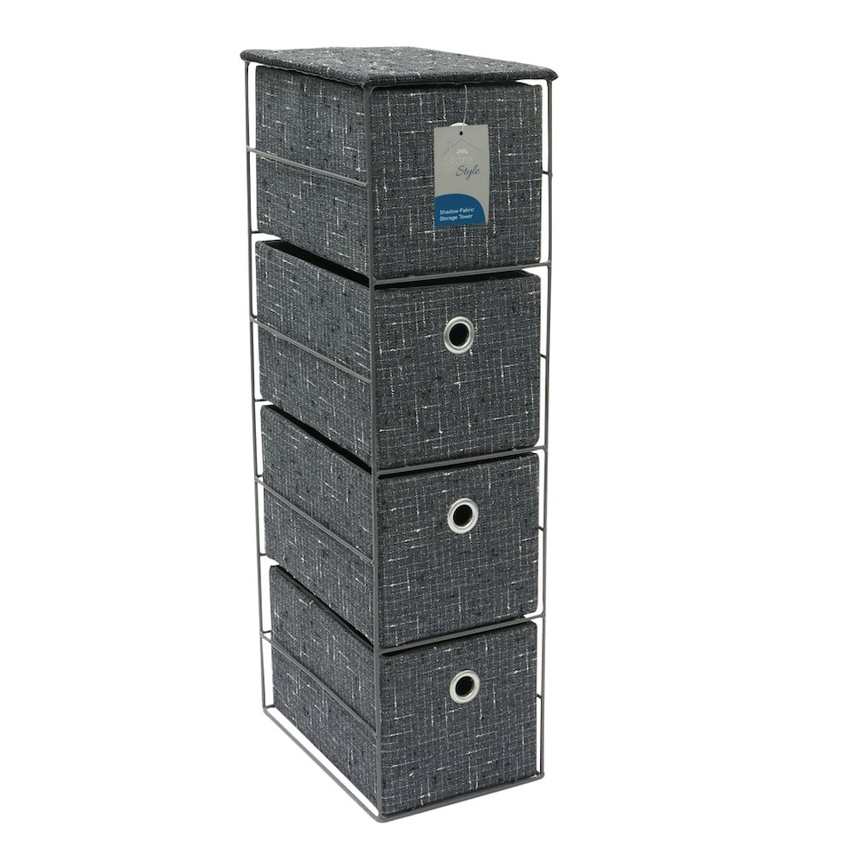 image 1 of JVL Shadow 4 Drawer Narrow Fabric Storage Tower, Grey Grey