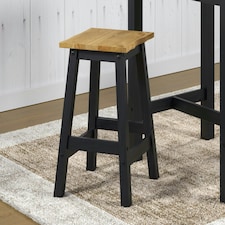 Corona Pair of Black Live Edge High Breakfast Stools - Black or Grey Antique Wax Wood for Tall Tables | Black | Black | Regular | 1