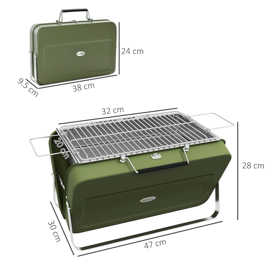 image 1 of Outsunny Portable BBQ Grill with Suitcase Design for Camping Picnic Party, Black