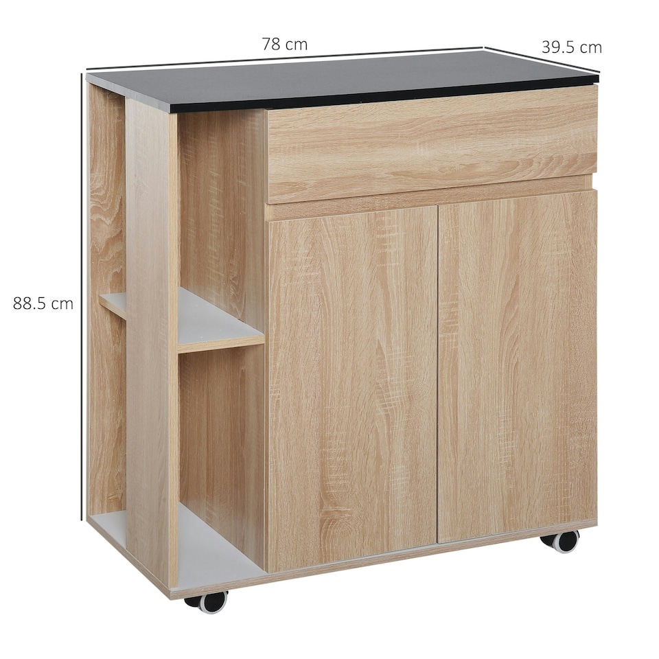 image 1 of HOMCOM Kitchen Storage Trolley Cart Cupboard Rolling Island Shelves Locking