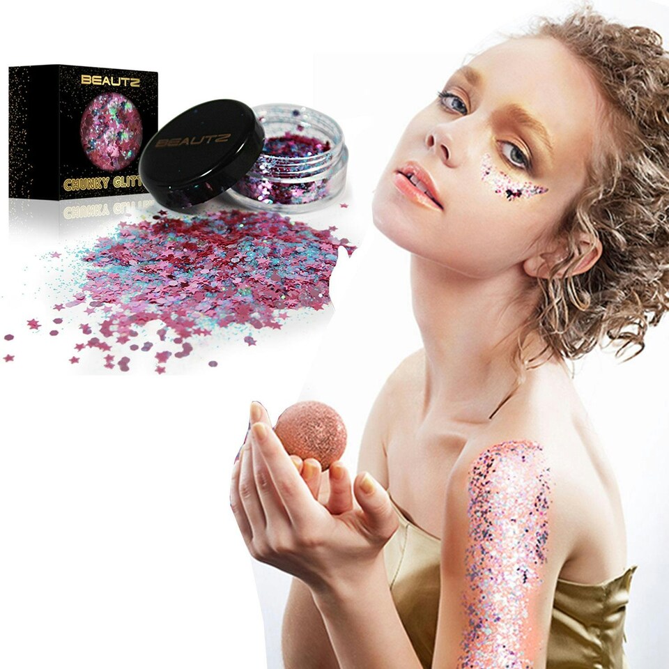 image 1 of Beautz Chunky Glitter Available in 5 Varieties 10ml pot with 5g of Cosmetic Glit, Fairy Multi