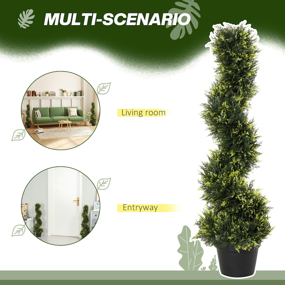 image 1 of Outsunny Set Of 2 90cm/3FT Artificial Spiral Topiary Trees w/ Pot Fake Plant