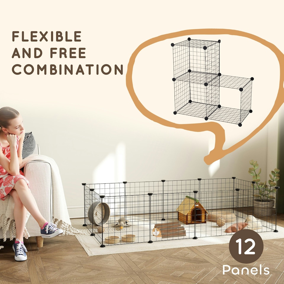 image 1 of PawHut DIY Pet Playpen Metal Wire Fence Guinea Pig Small Animals Cage 12 Panel