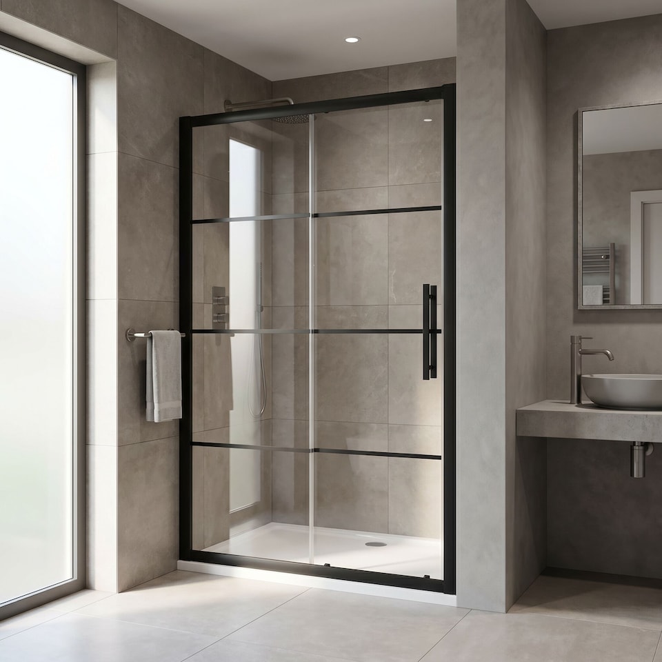 image 1 of Balterley Sonic Toughened Safety Glass Single Sliding Shower Door - Balterley | Black | Matt Black | 1