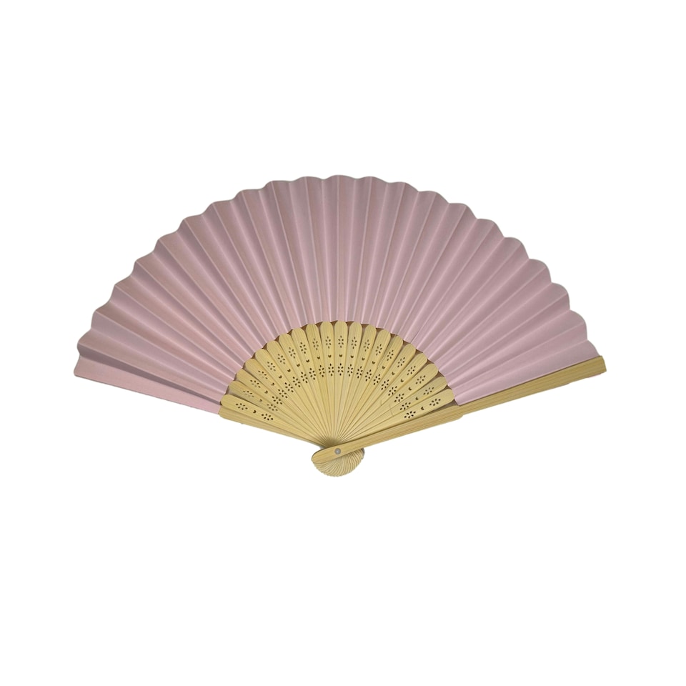 image 1 of Light Pink Paper Foldable Hand Held Bamboo Wooden Fan by Parev