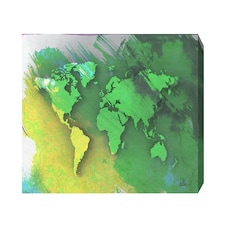 World Map Yellow And Green (Canvas Print) 60" x 40"
