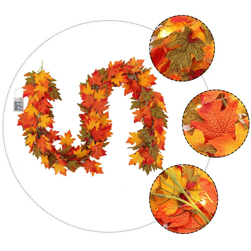 image 1 of Living and Home Maple Leaf Garland with Lights - 2m Halloween Decor