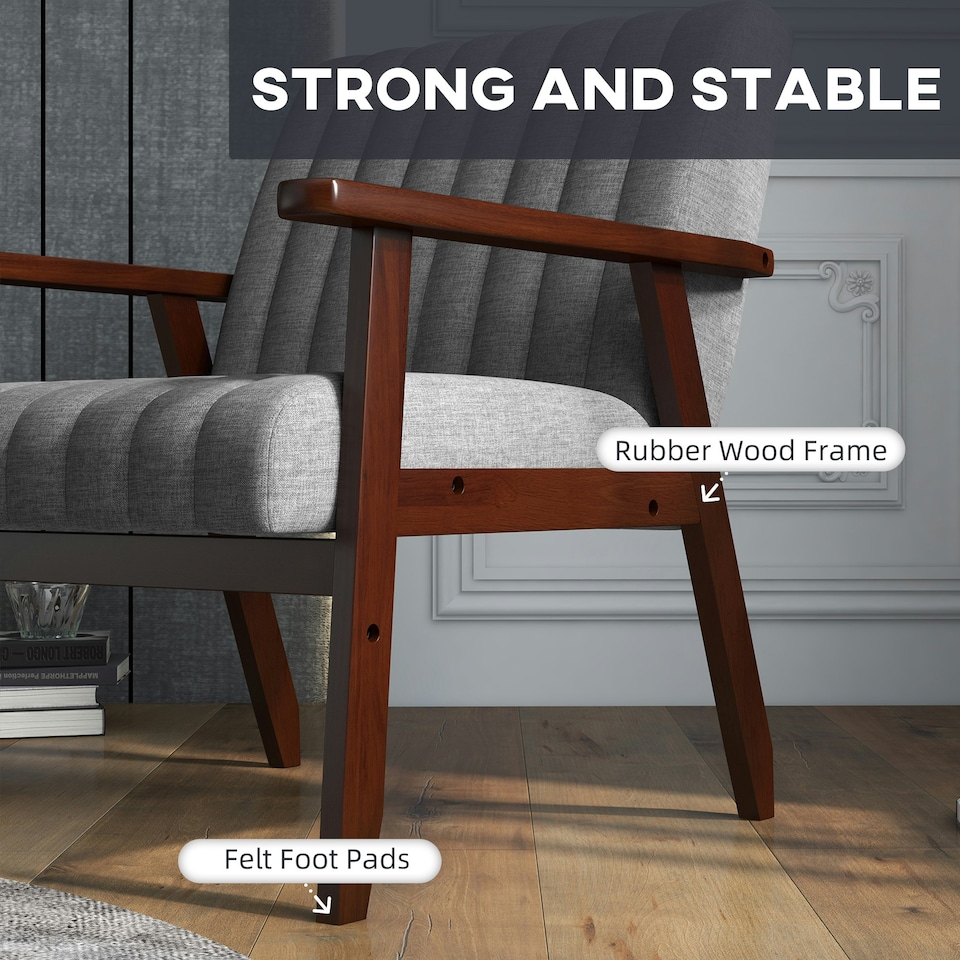 image 1 of HOMCOM Modern Accent Chair Upholstered Armchair for Bedroom Living Room Grey