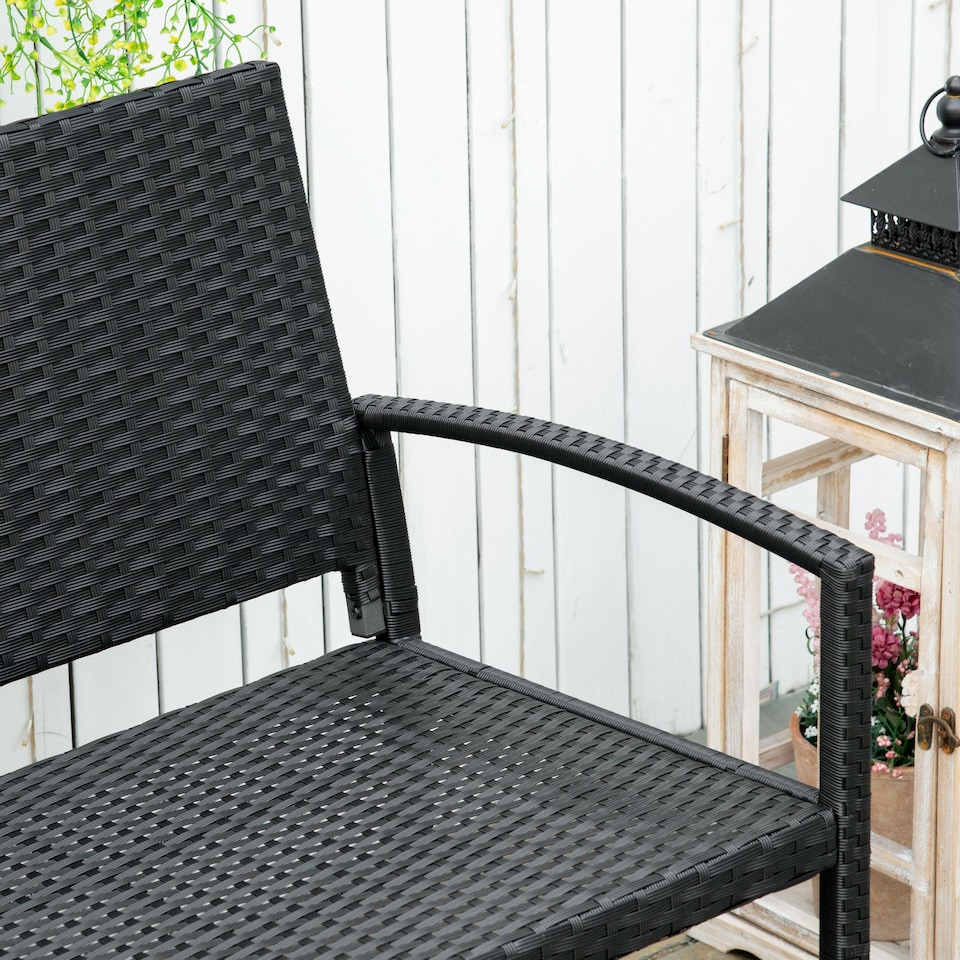 image 1 of Outsunny Patio Rattan 2 Seater Garden Bench Love Seater Garden Armchair Black