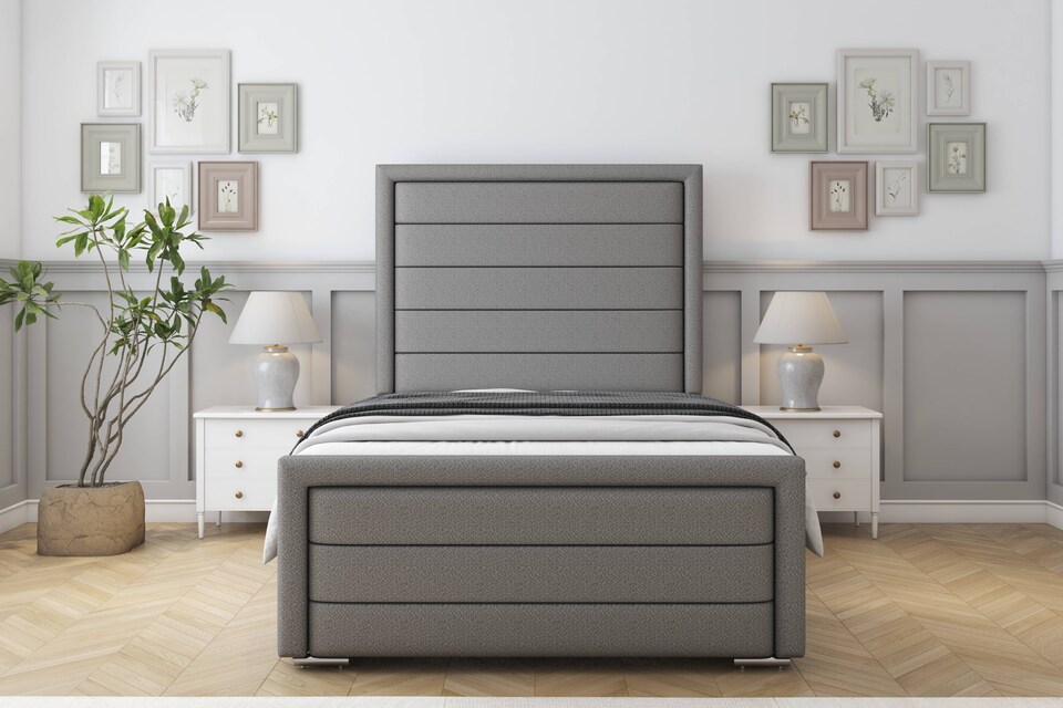 image 1 of Sloomy Ashford Pewter Dumfries Bed Frame With 50" Upholstered Headboard 3' Single