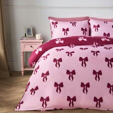 OHS Bow Reversible Soft Cosy Plump Duvet Cover and Pillowcase Bedding Set Pink | Single