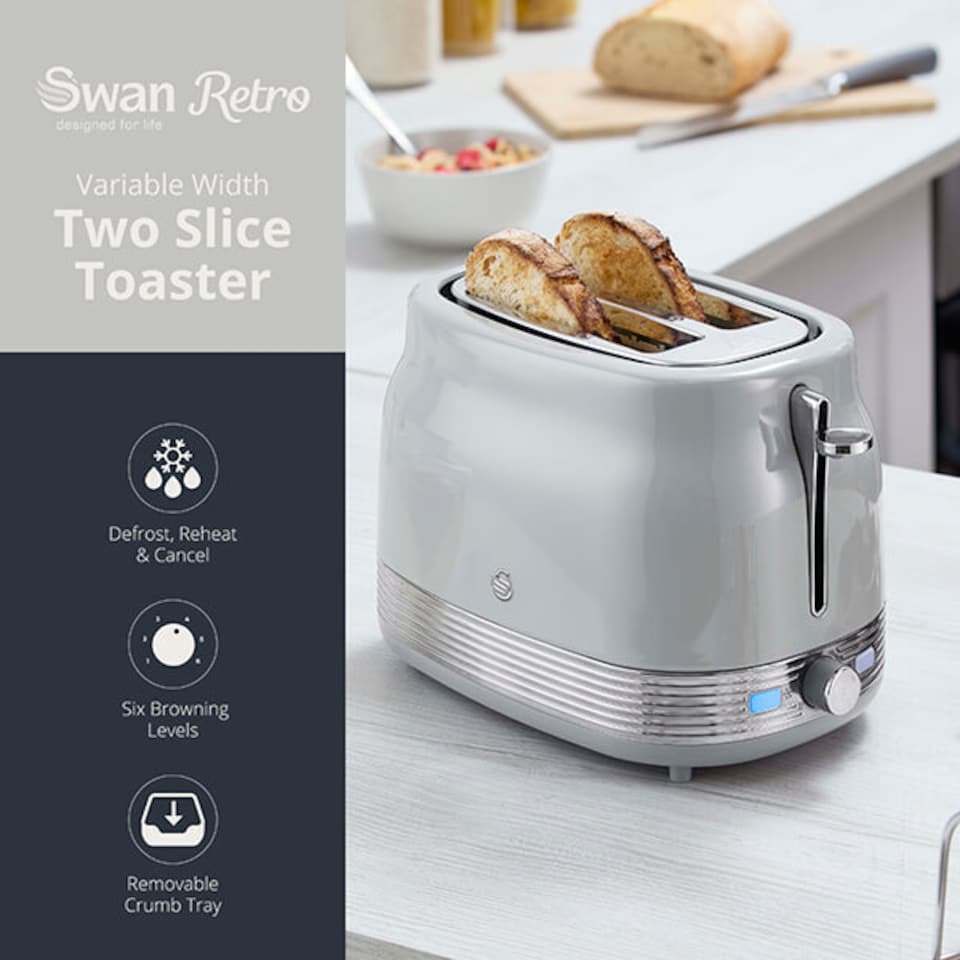 image 1 of Swan Retro Revive Grey 2 Slice Toaster
