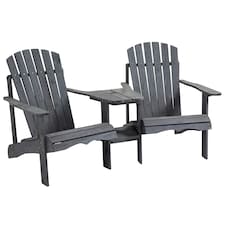 Outsunny Wooden Outdoor Double Adirondack Chair with Table Dark Grey