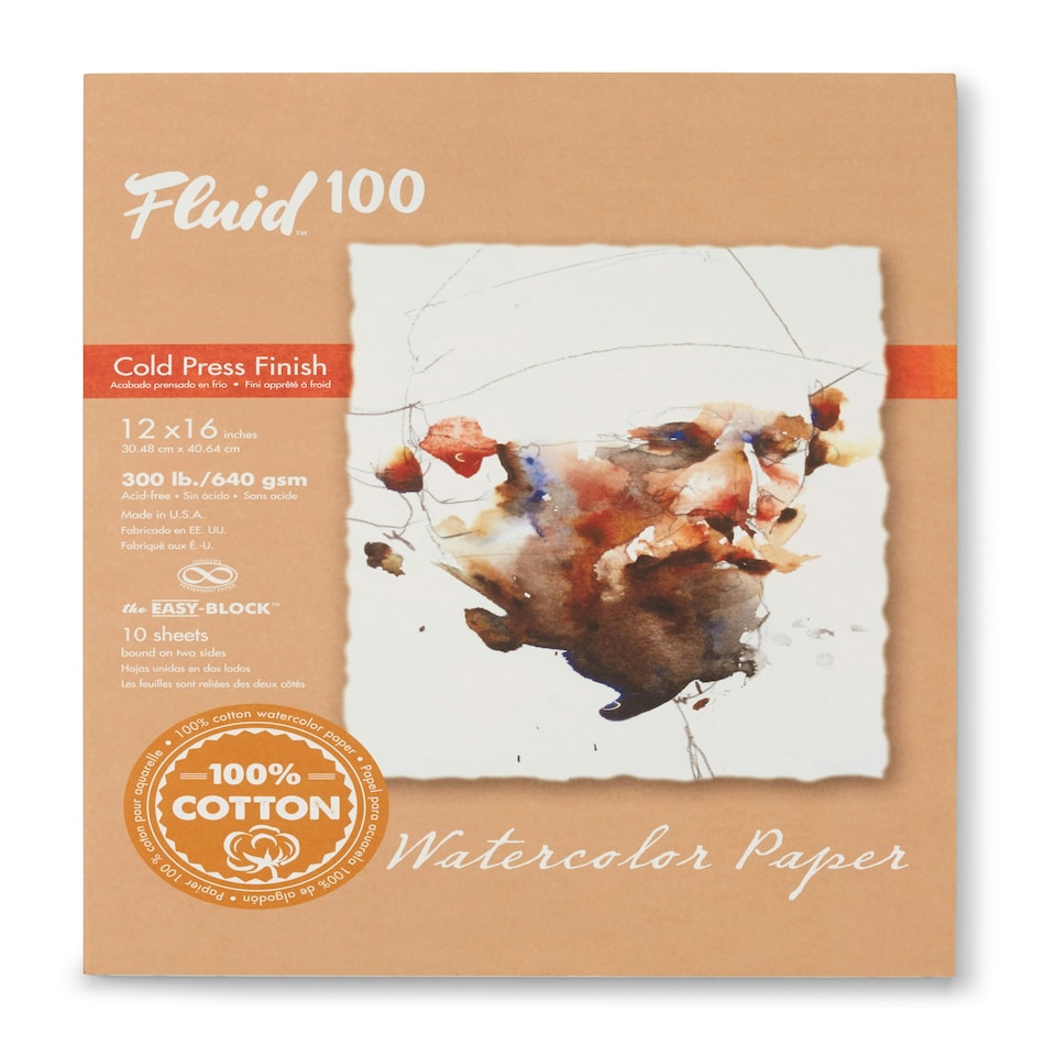 Speedball Fluid 100 300lb Cold Press Watercolour Paper Block, White, 12 x 16inch