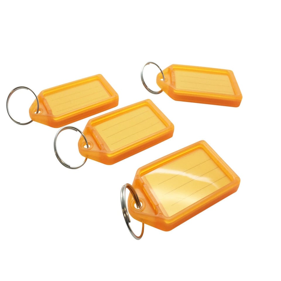 image 1 of Pack of 50 Large Orange Identity Tag Key Rings - Sliding Fob Keyrings Coloured