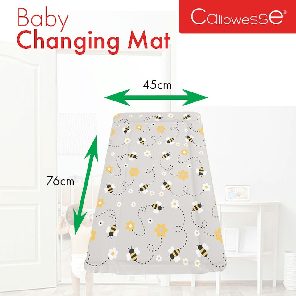 image 1 of Callowesse Changing Mat Deluxe Waterproof with Raised Edges – Grey Bee Grey