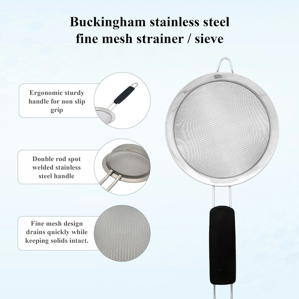 image 1 of Buckingham Stainless Steel Fine Mesh Sieve Strainer 14 cm Black Handle